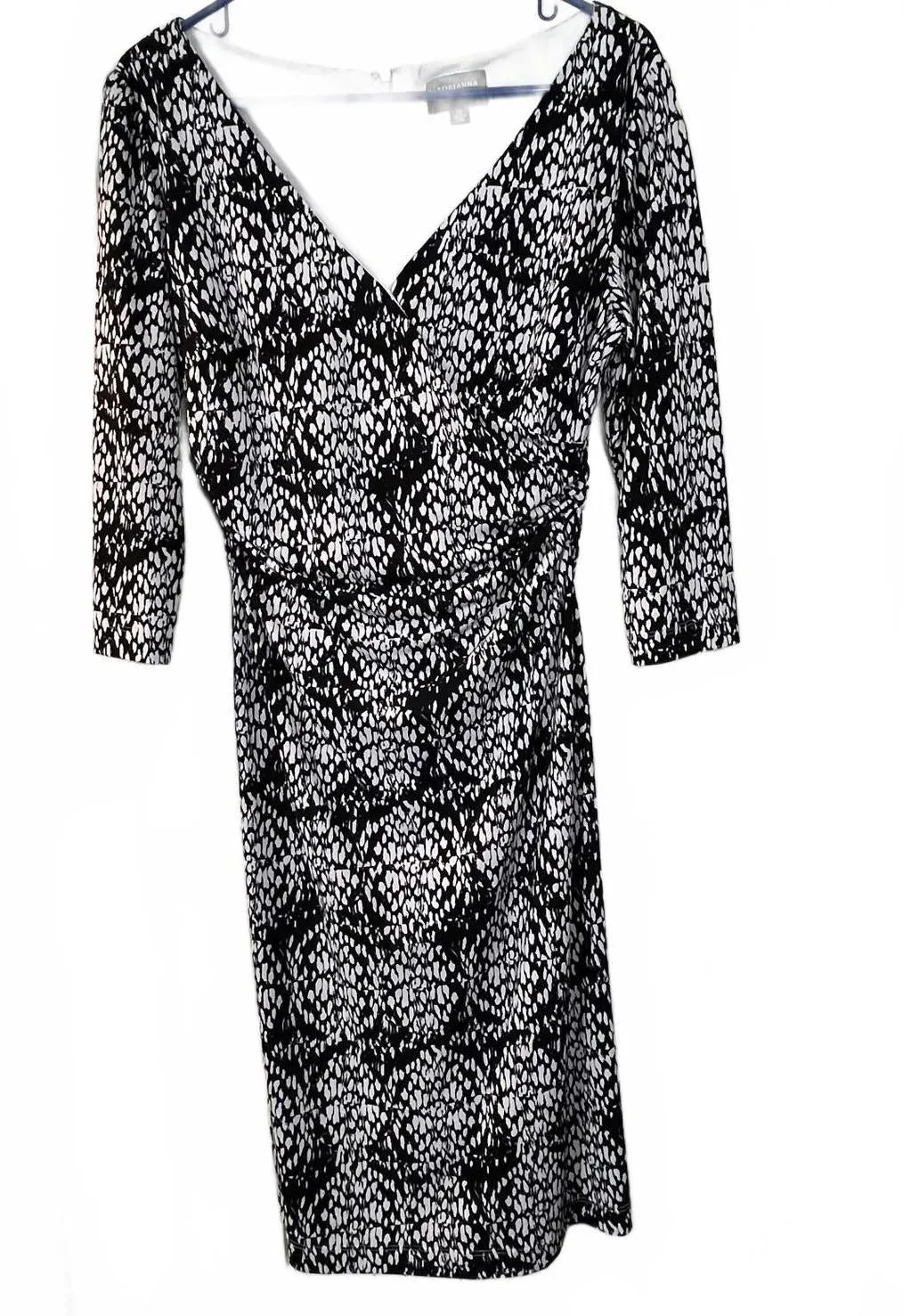 Adrianna Papell Black and White Wrap Dress 3/4 Sleeve Size 10
