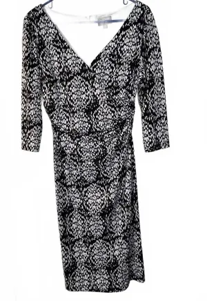 Adrianna Papell Black and White Wrap Dress 3/4 Sleeve Size 10
