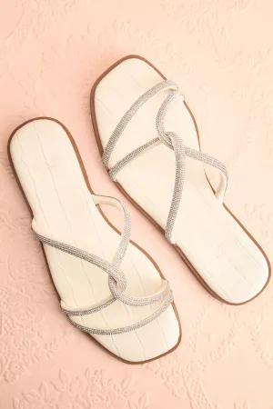 Alvera | Flat Sandals w/ Rhinestone Straps