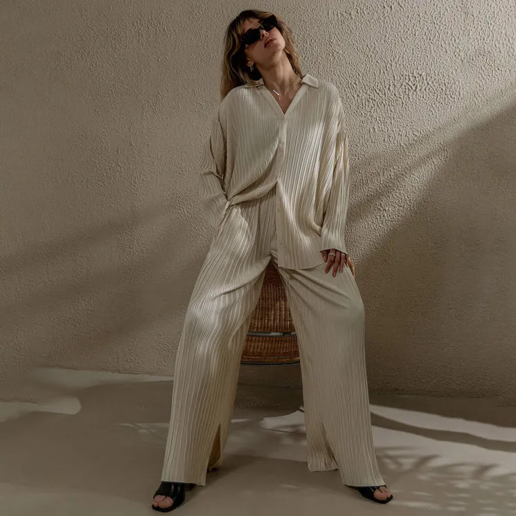 ARABELLA | Button-Up Shirt and Wide-Leg Pants Set for Women