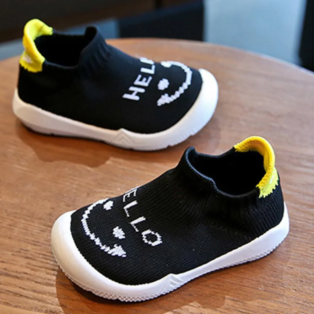 Baby Unisex Smile Letter Mesh Solid Slip On Flats