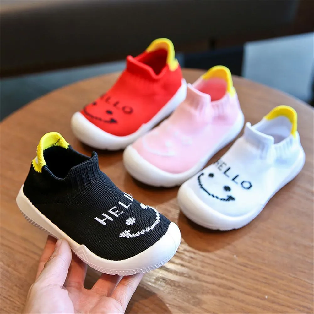 Baby Unisex Smile Letter Mesh Solid Slip On Flats