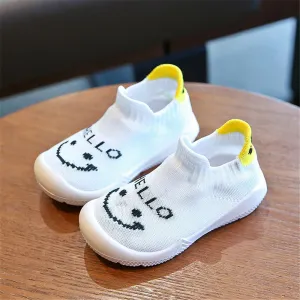 Baby Unisex Smile Letter Mesh Solid Slip On Flats