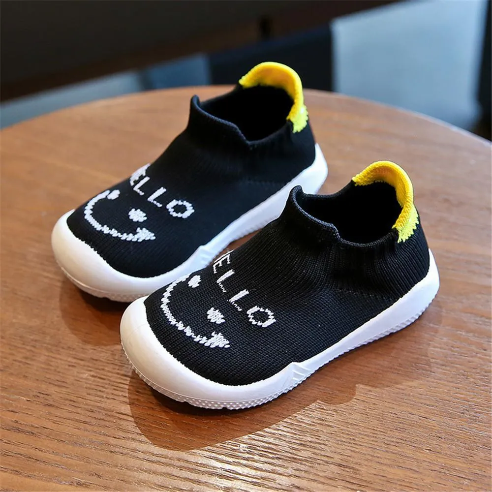 Baby Unisex Smile Letter Mesh Solid Slip On Flats