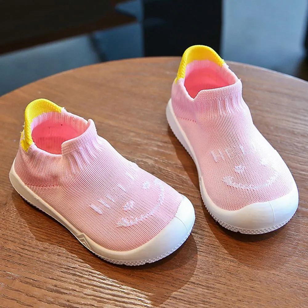 Baby Unisex Smile Letter Mesh Solid Slip On Flats
