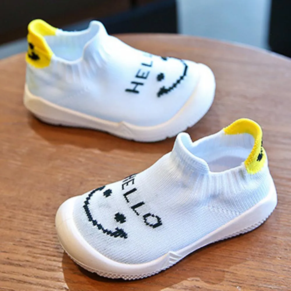 Baby Unisex Smile Letter Mesh Solid Slip On Flats