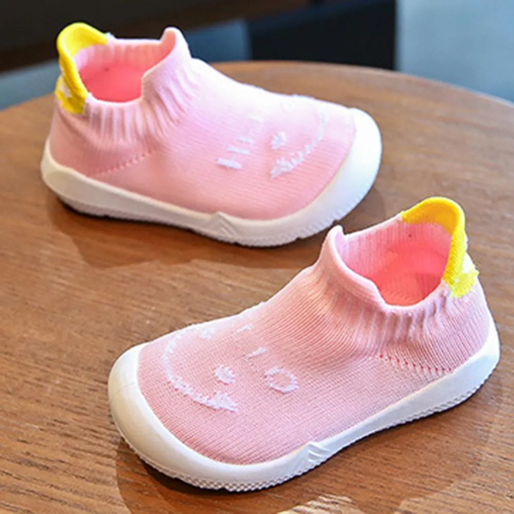 Baby Unisex Smile Letter Mesh Solid Slip On Flats