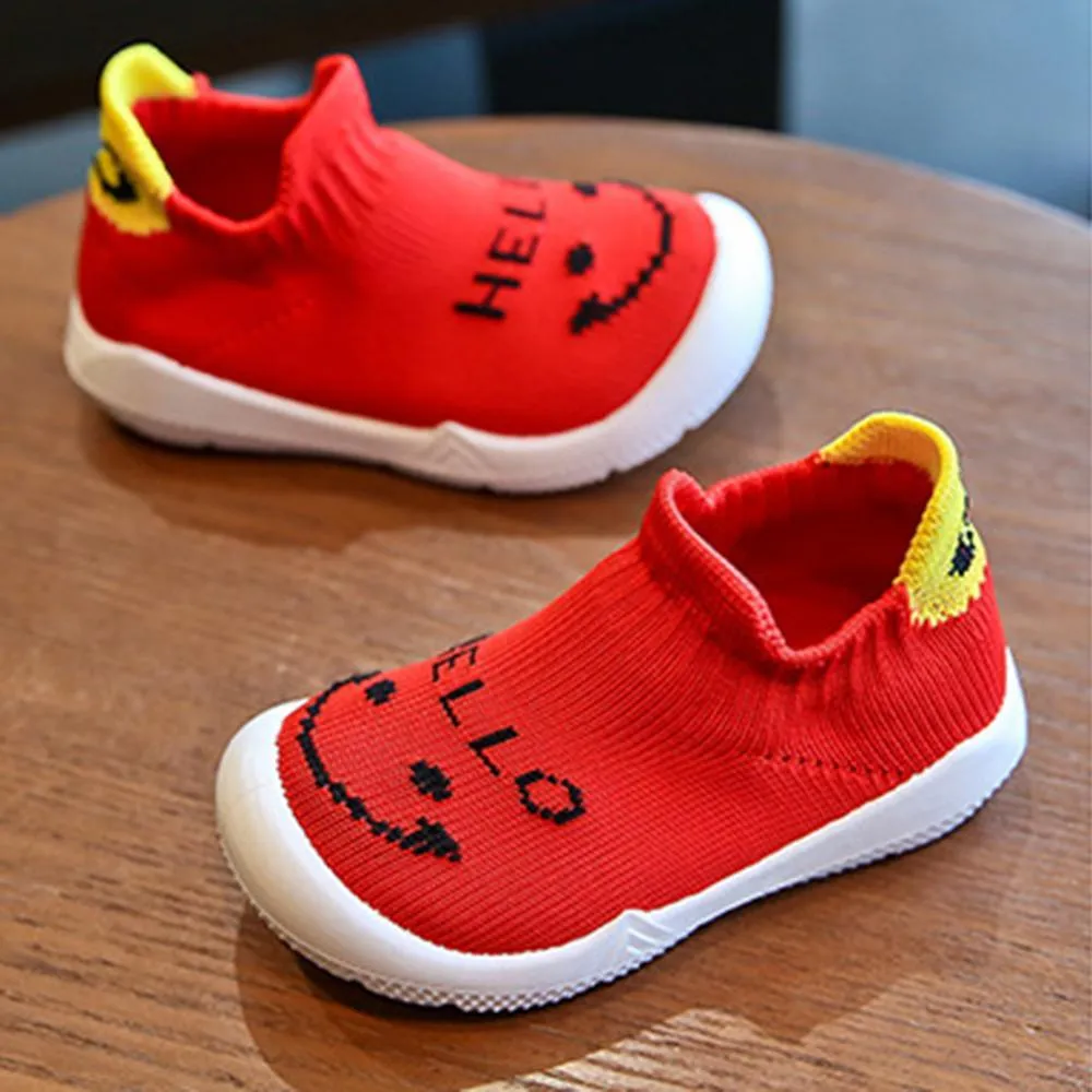 Baby Unisex Smile Letter Mesh Solid Slip On Flats
