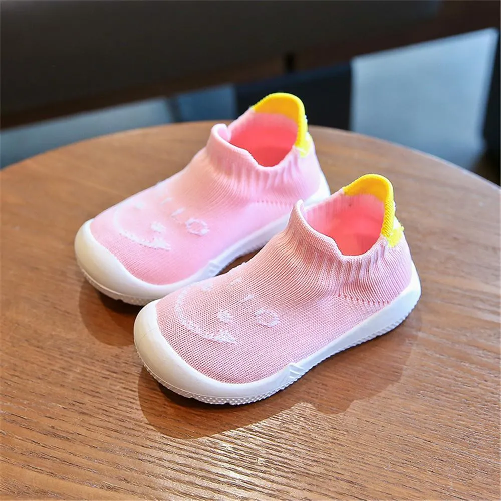 Baby Unisex Smile Letter Mesh Solid Slip On Flats