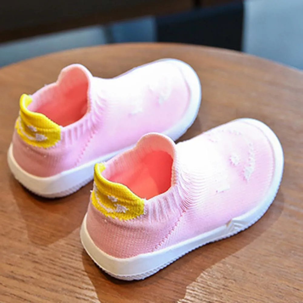 Baby Unisex Smile Letter Mesh Solid Slip On Flats