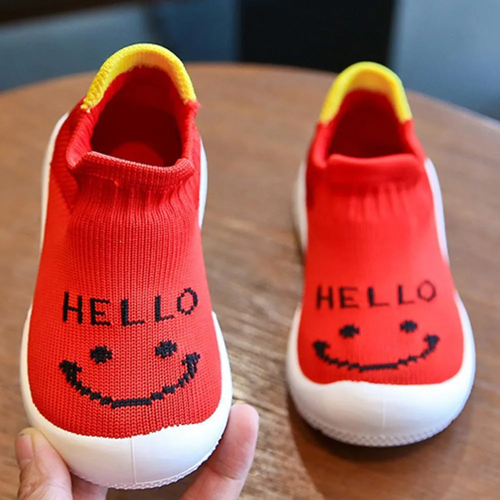 Baby Unisex Smile Letter Mesh Solid Slip On Flats