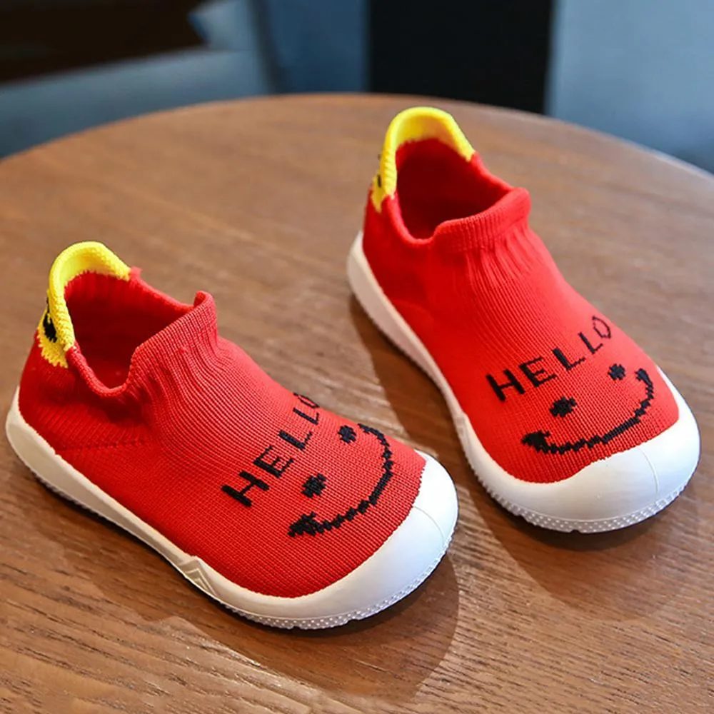 Baby Unisex Smile Letter Mesh Solid Slip On Flats