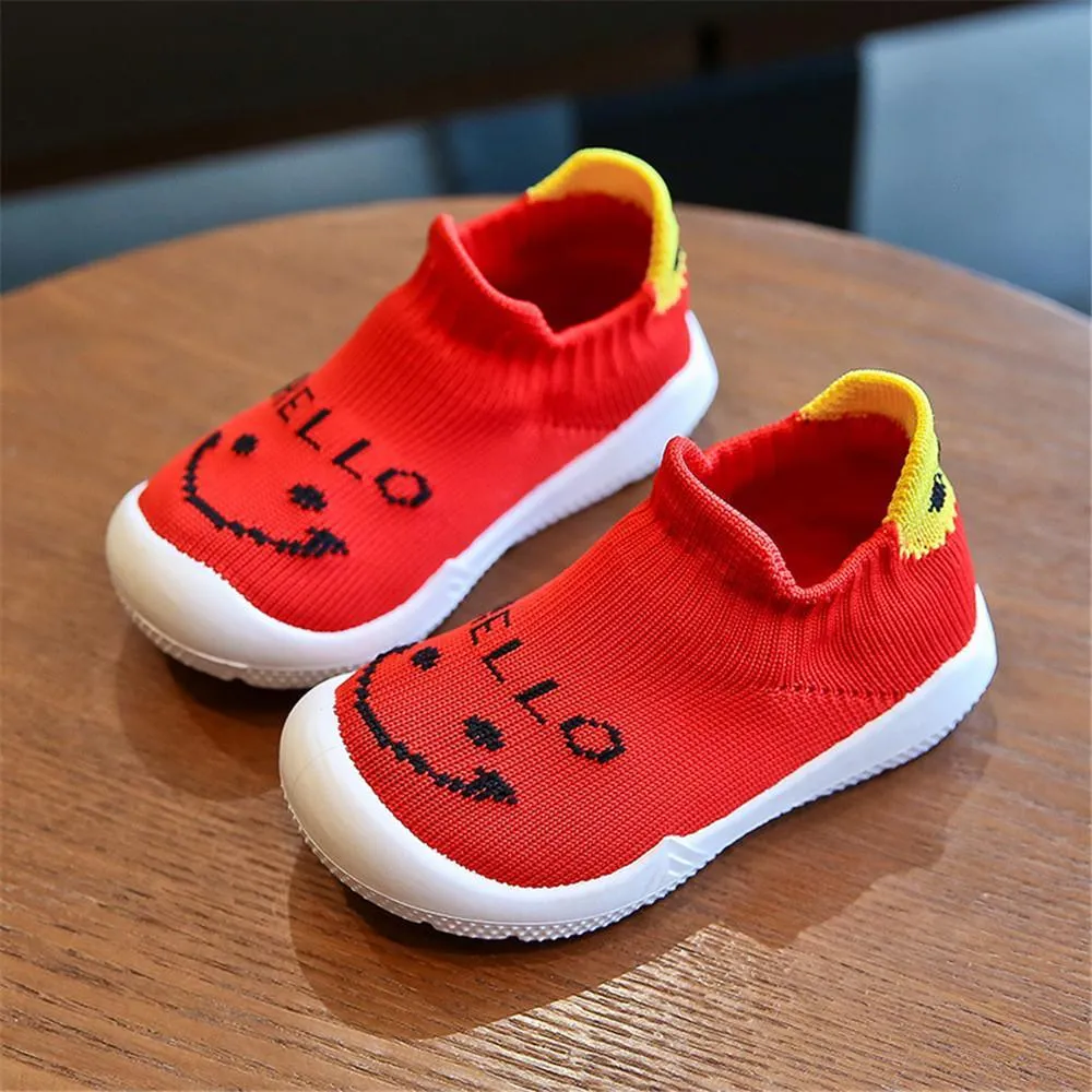 Baby Unisex Smile Letter Mesh Solid Slip On Flats