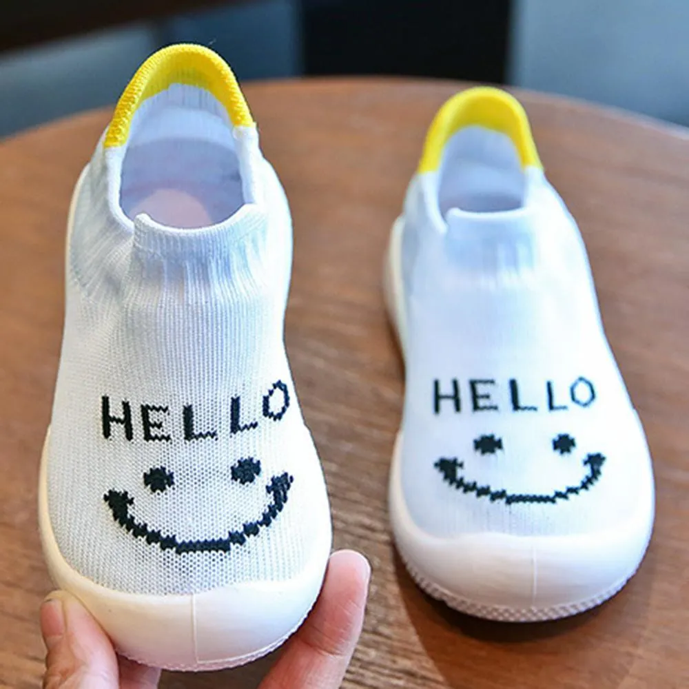 Baby Unisex Smile Letter Mesh Solid Slip On Flats