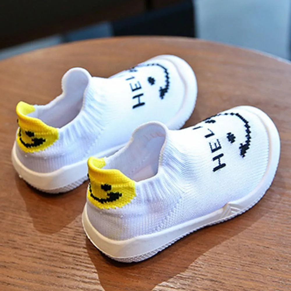 Baby Unisex Smile Letter Mesh Solid Slip On Flats