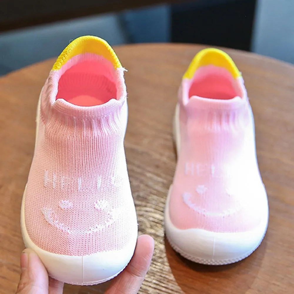 Baby Unisex Smile Letter Mesh Solid Slip On Flats