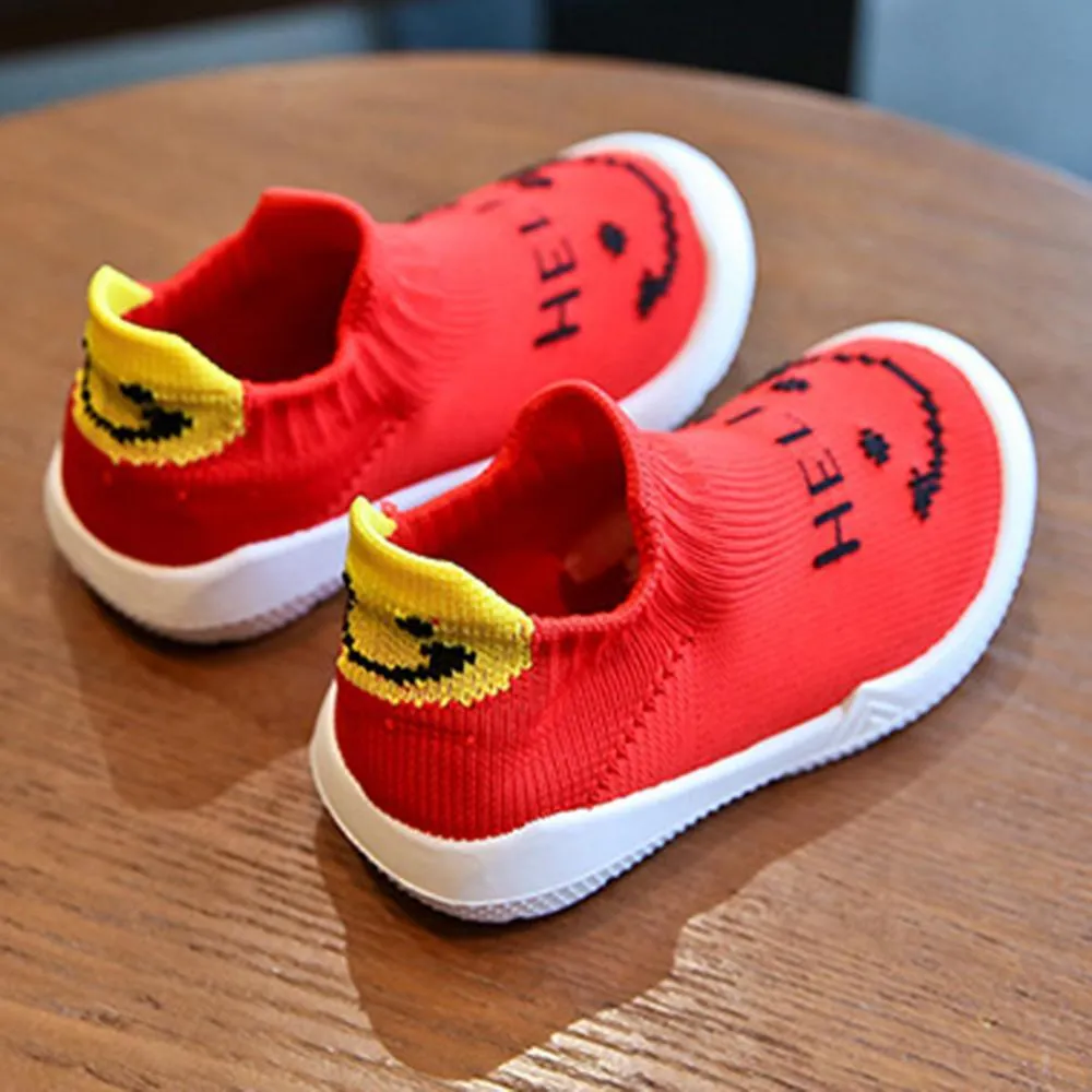 Baby Unisex Smile Letter Mesh Solid Slip On Flats