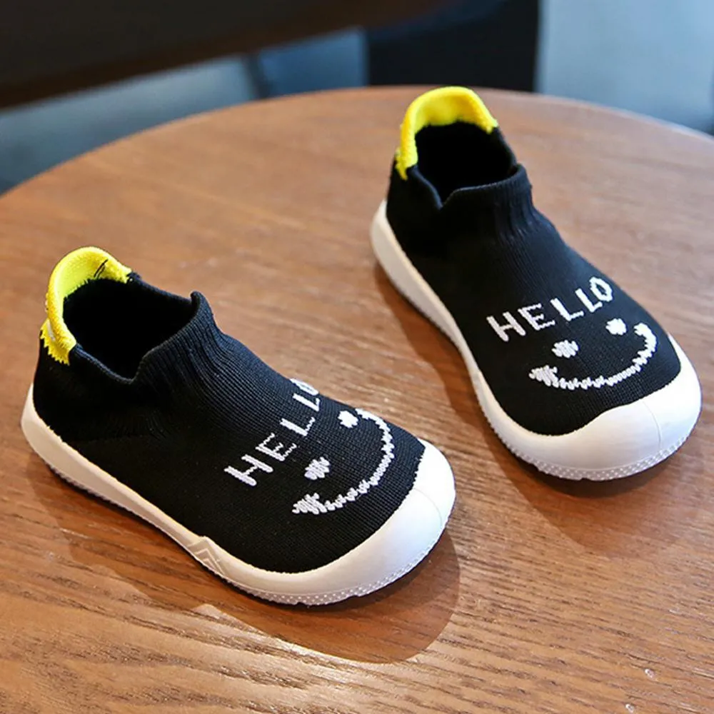 Baby Unisex Smile Letter Mesh Solid Slip On Flats