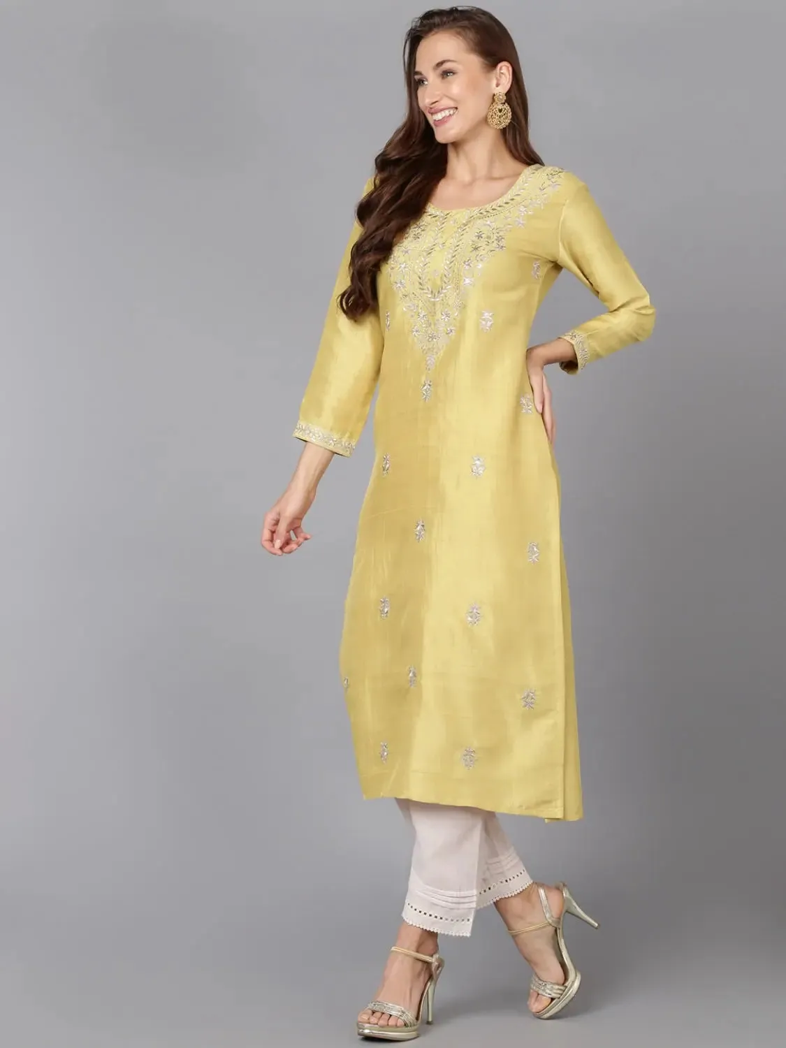 Banana Yellow Silk Blend Embroidered-VCK9178