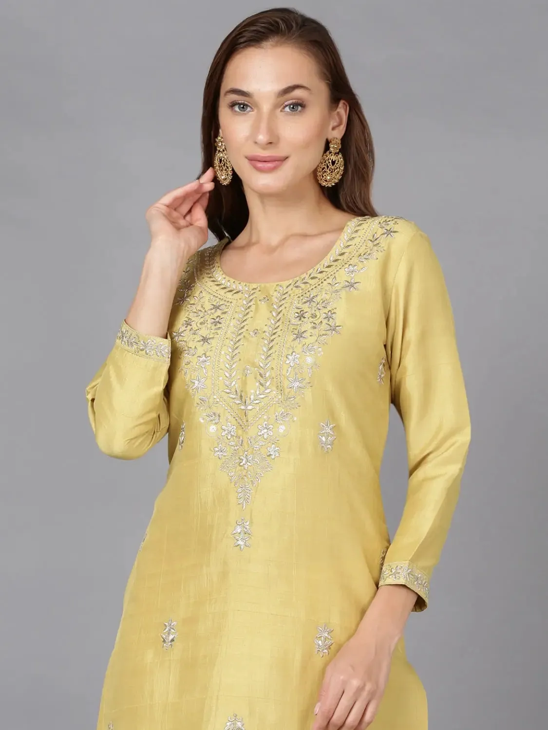 Banana Yellow Silk Blend Embroidered-VCK9178