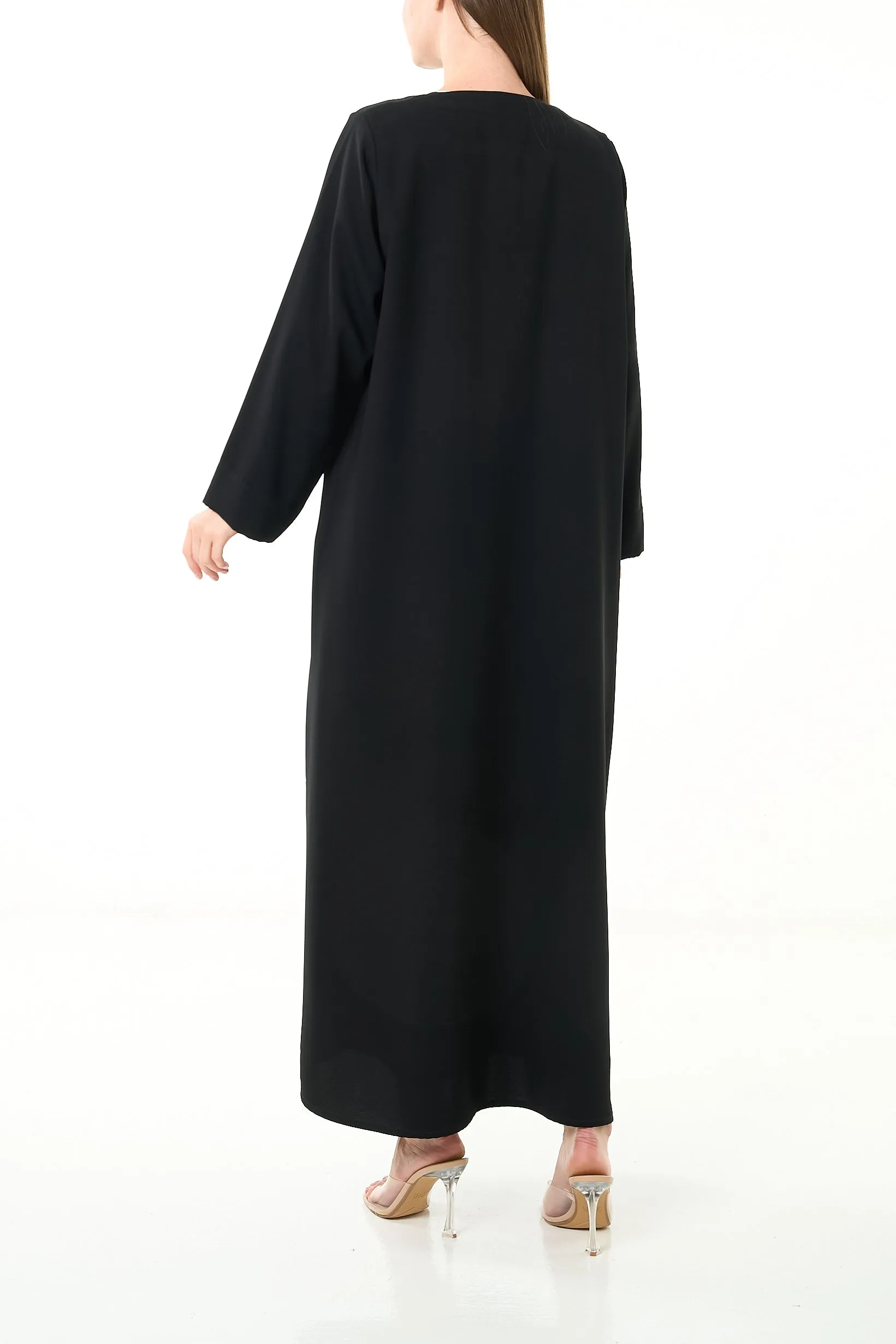 Black Farah Crepe Abaya with Asymmetrical Closure