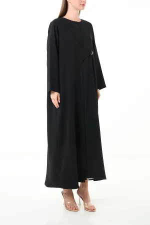 Black Farah Crepe Abaya with Asymmetrical Closure