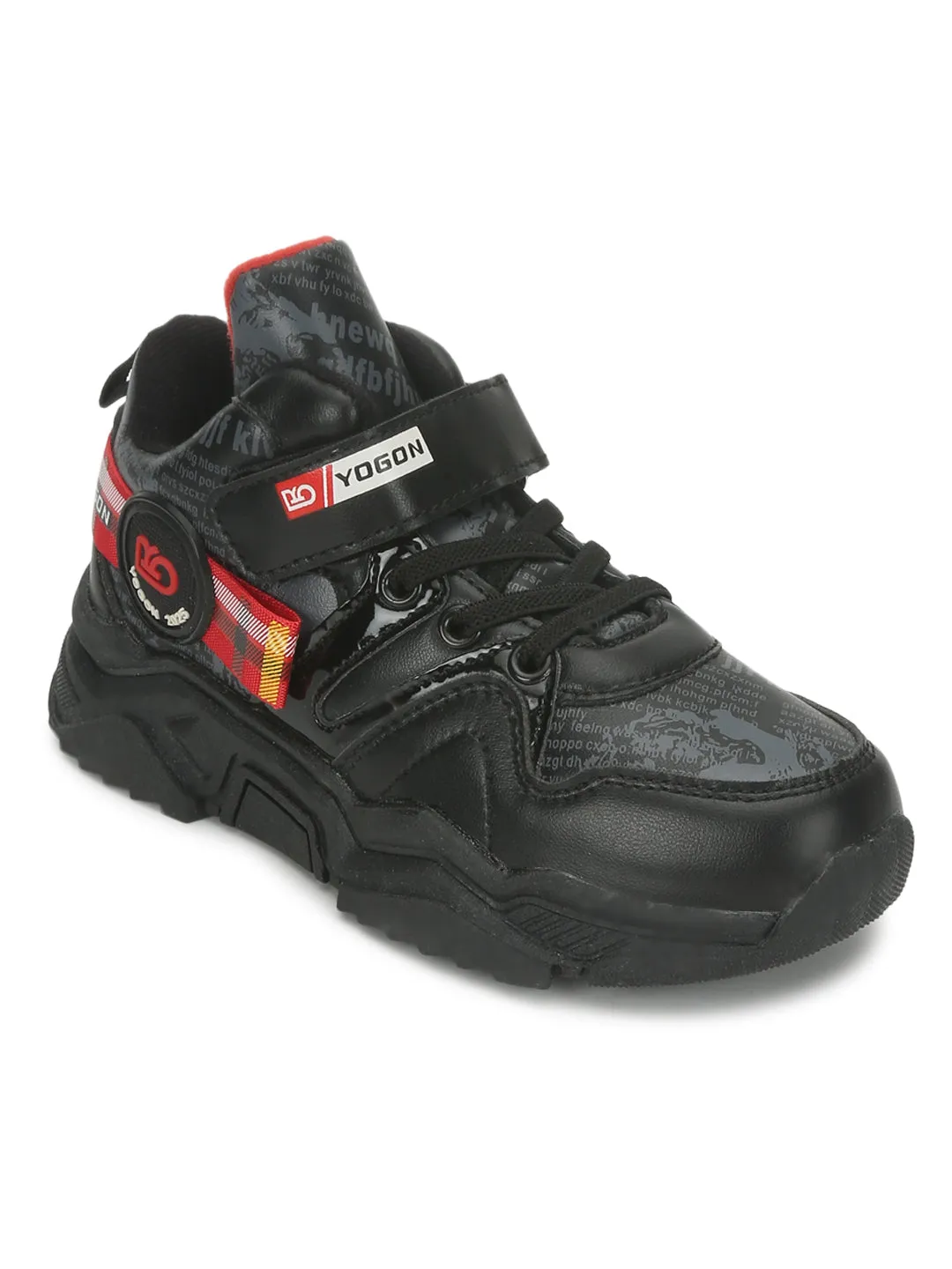 Black PU Stylish Velcro Sneakers For Kids-Boys Fur Lining Keep Children Warm During Winter (TC-RS3493-BLK)