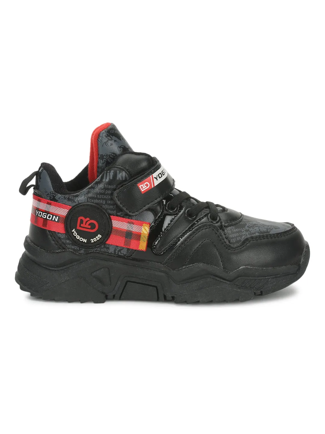 Black PU Stylish Velcro Sneakers For Kids-Boys Fur Lining Keep Children Warm During Winter (TC-RS3493-BLK)