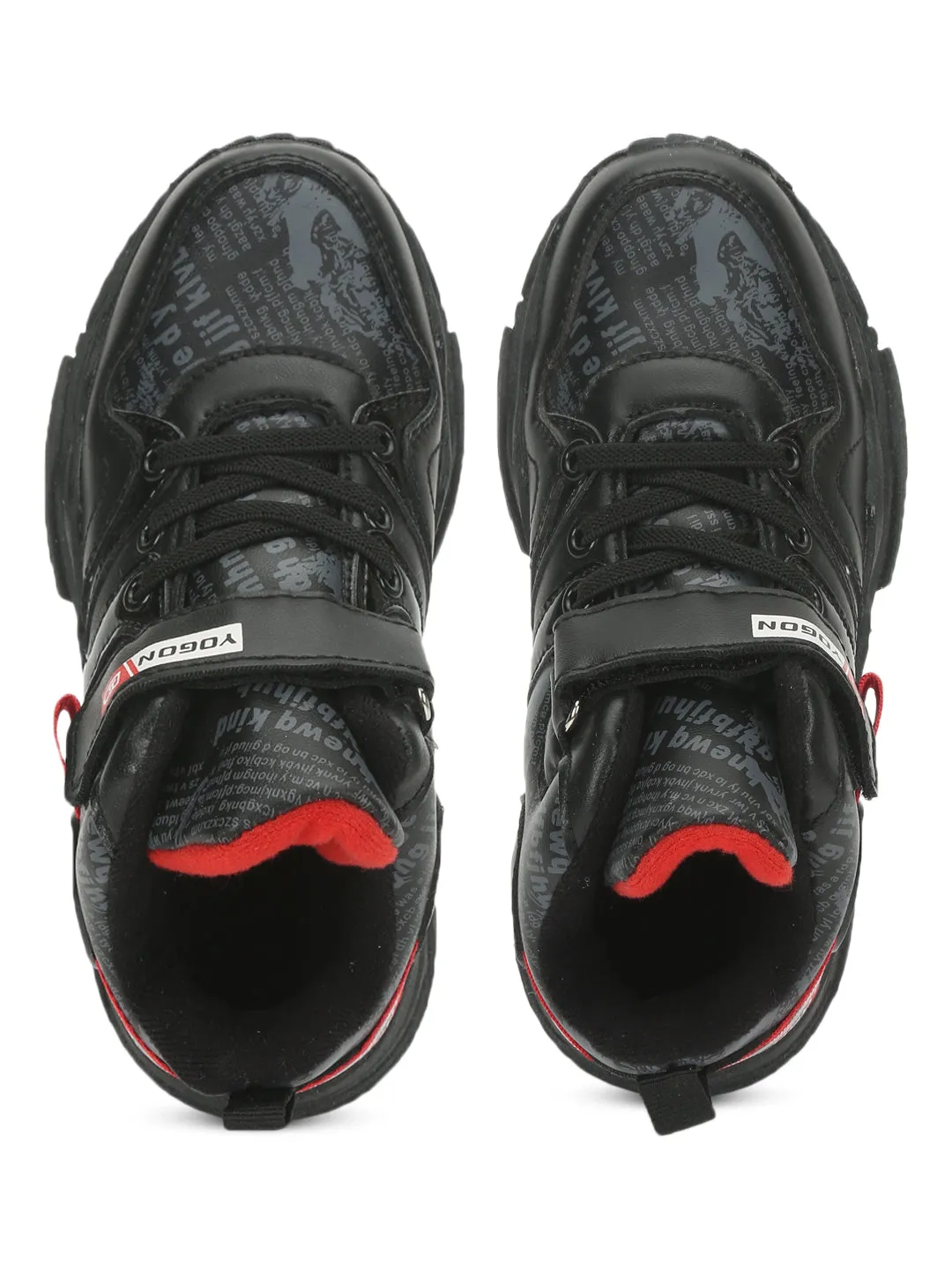 Black PU Stylish Velcro Sneakers For Kids-Boys Fur Lining Keep Children Warm During Winter (TC-RS3493-BLK)