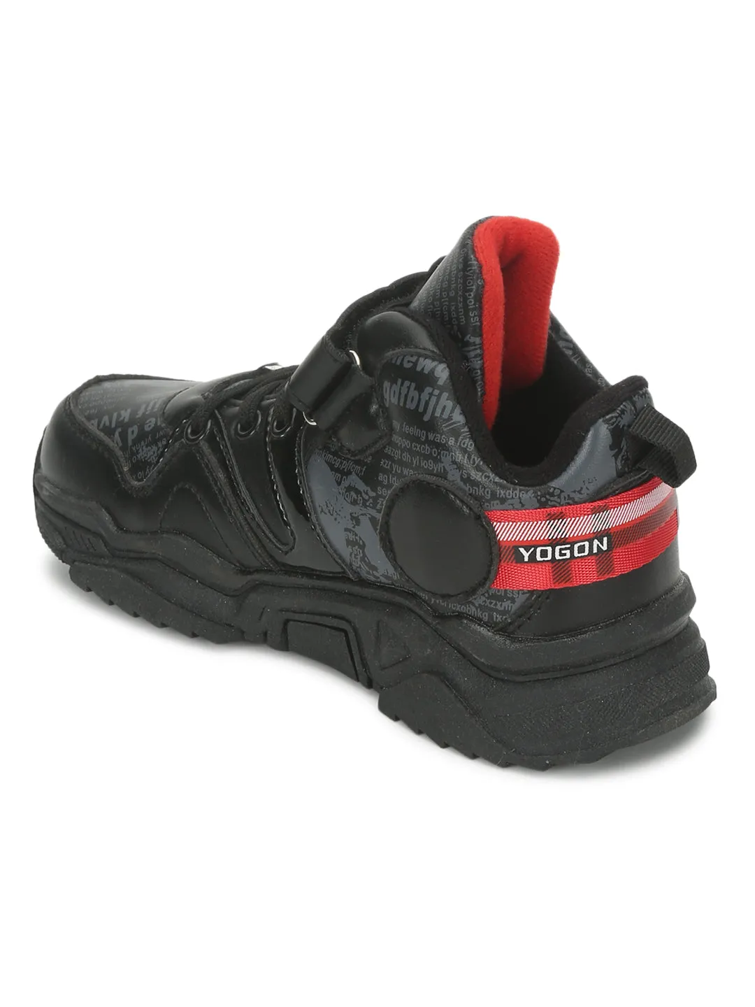 Black PU Stylish Velcro Sneakers For Kids-Boys Fur Lining Keep Children Warm During Winter (TC-RS3493-BLK)