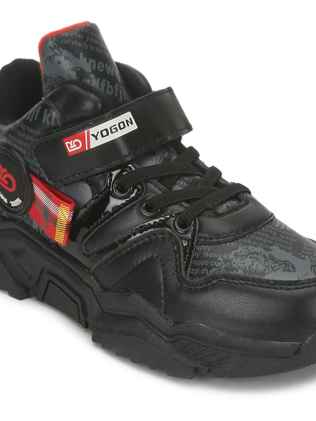 Black PU Stylish Velcro Sneakers For Kids-Boys Fur Lining Keep Children Warm During Winter (TC-RS3493-BLK)