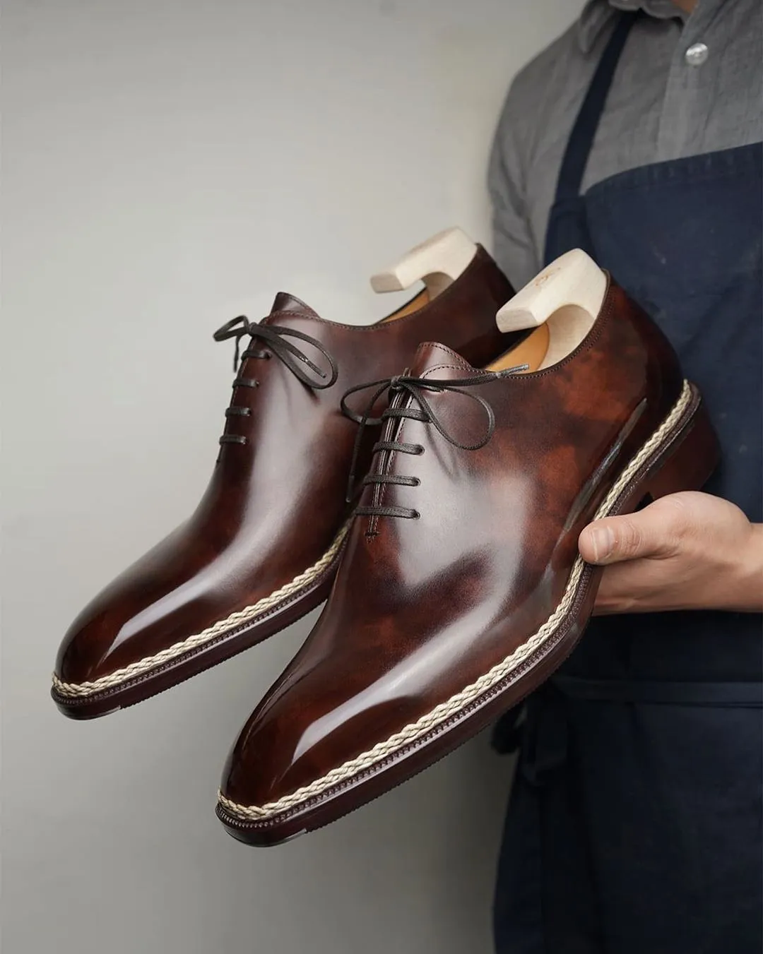 Brown Leather Mariselle Whole Cut White Stitched Oxfords - Formal Shoes - Summer 2024 Collection