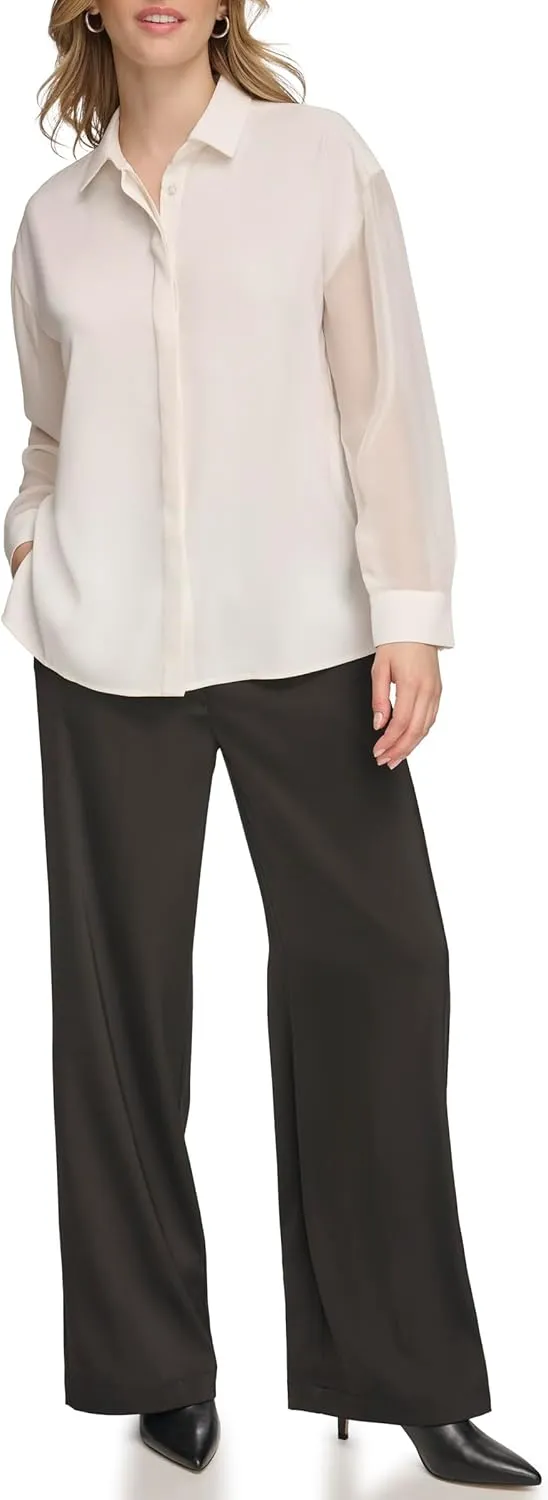 Calvin Klein Women's Button Front Long Sleeve Blouse