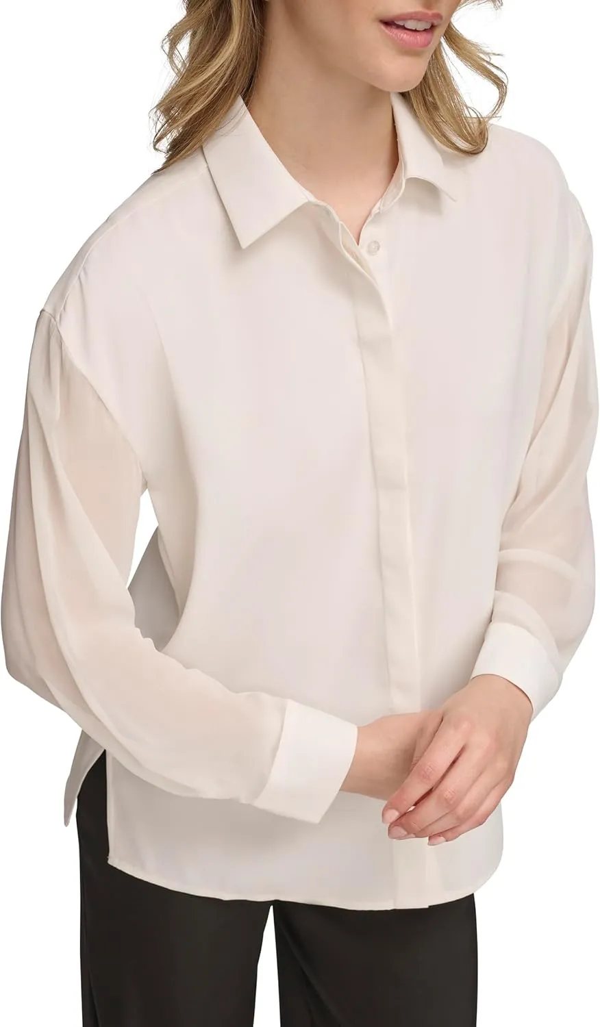 Calvin Klein Women's Button Front Long Sleeve Blouse