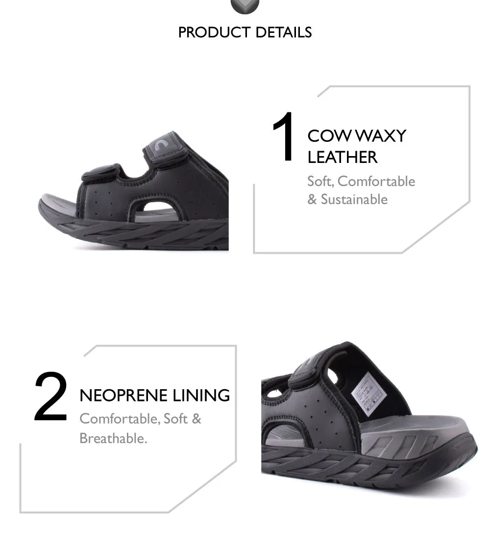 camel active Leather Easy Slip On Sandals Men Black JAXON 892407-WA1SV-1 BLACK