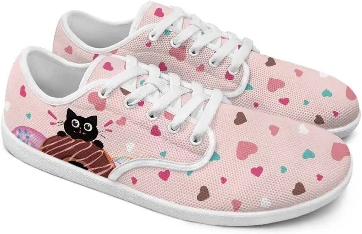 chaqlin Womens Fitness Shoes Non Slip Cat Pattern Low Top Athletic Sneaker Casual Flat Walking Running Tennis Shoe
