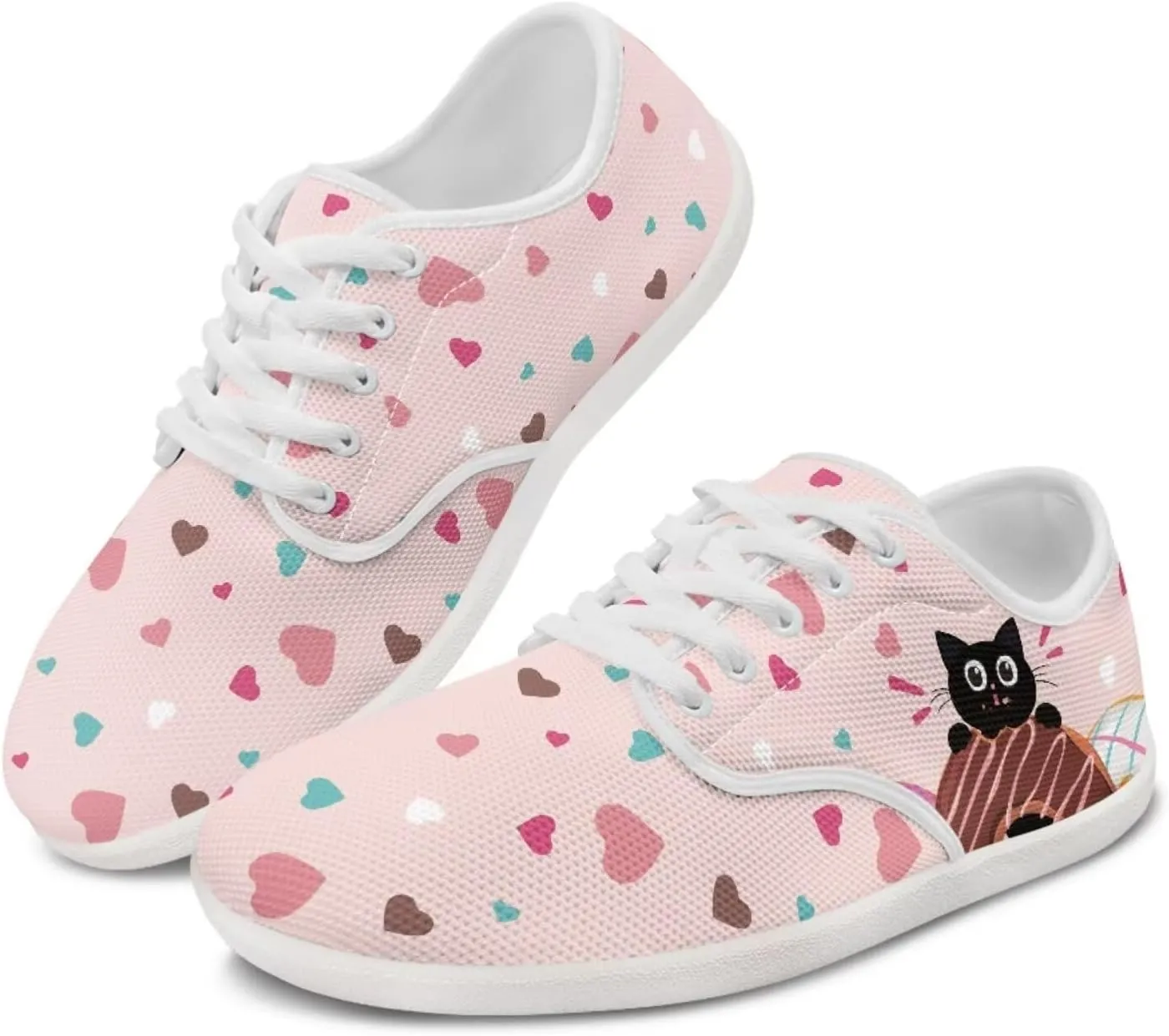 chaqlin Womens Fitness Shoes Non Slip Cat Pattern Low Top Athletic Sneaker Casual Flat Walking Running Tennis Shoe