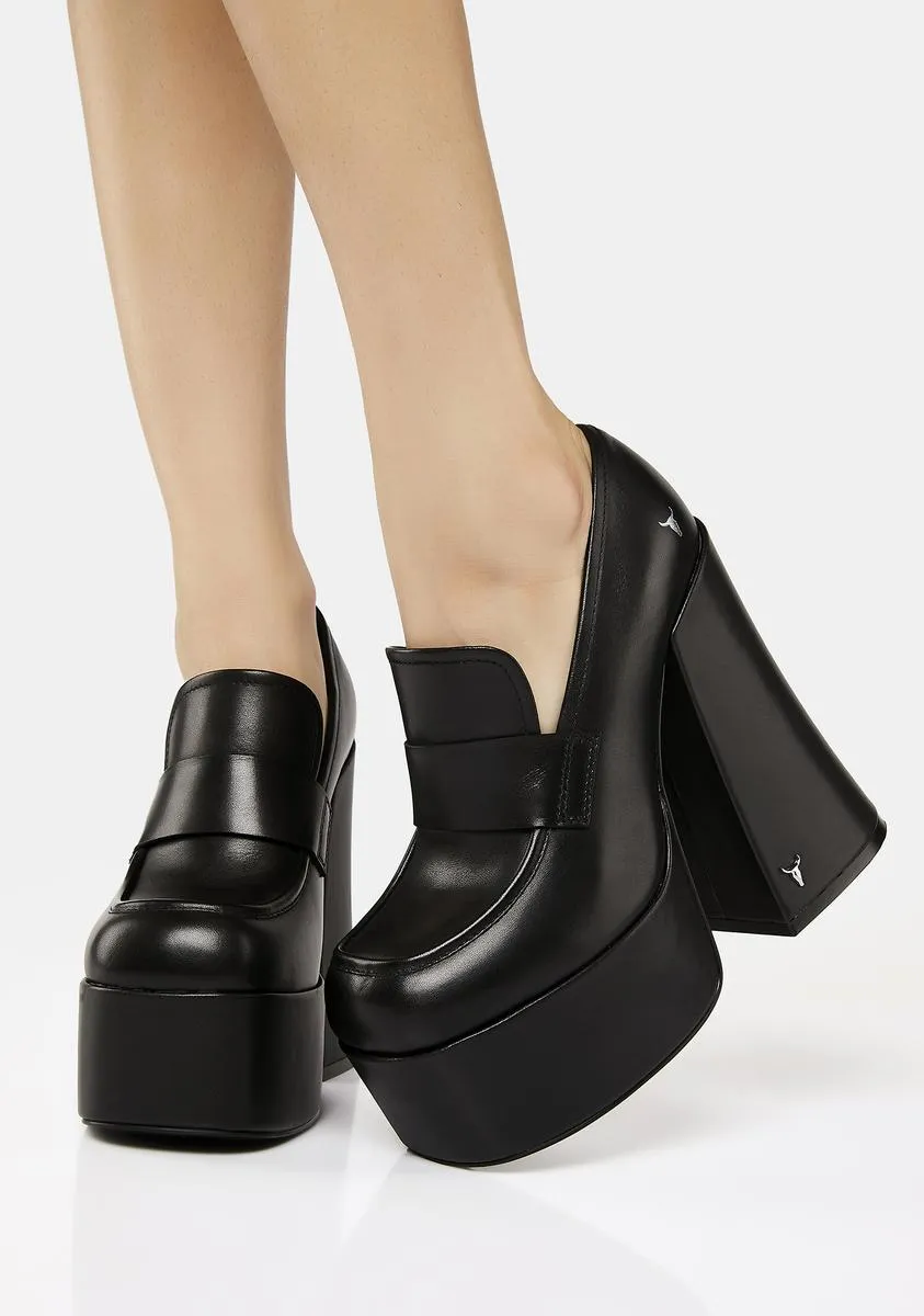 Chemistry Black Leather Oxford Platform Heels