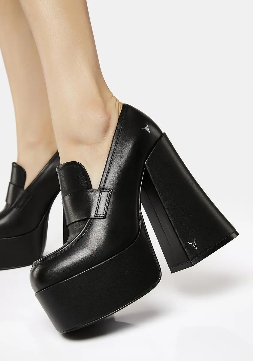 Chemistry Black Leather Oxford Platform Heels