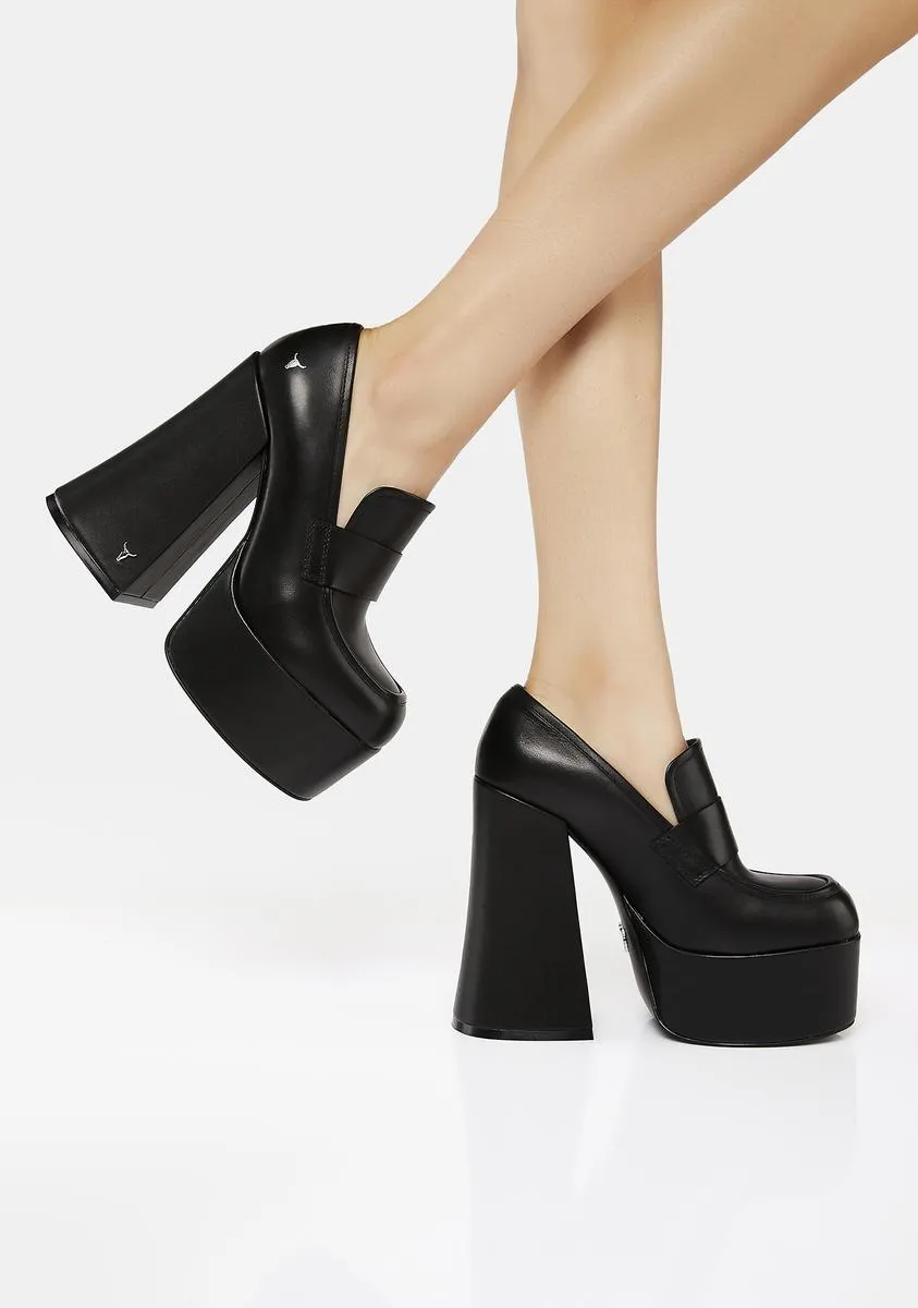 Chemistry Black Leather Oxford Platform Heels