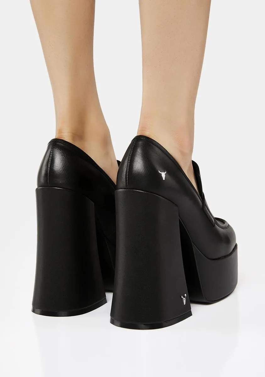 Chemistry Black Leather Oxford Platform Heels