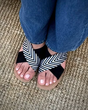 EMBROIDERED CRISS CROSS FLATS- BLACK