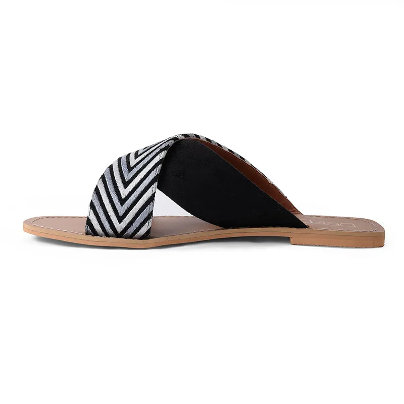 EMBROIDERED CRISS CROSS FLATS- BLACK