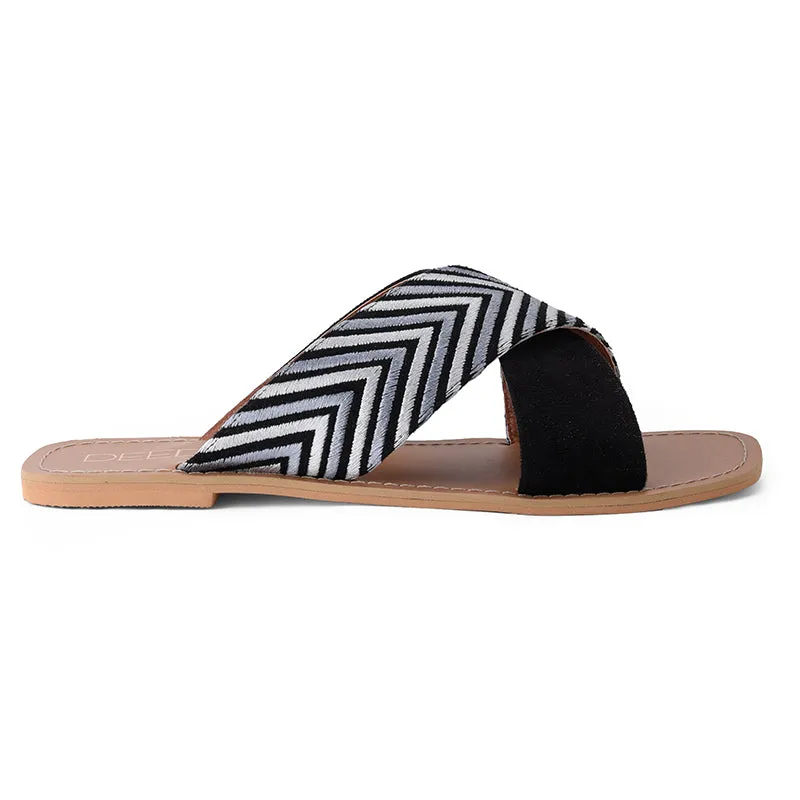 EMBROIDERED CRISS CROSS FLATS- BLACK
