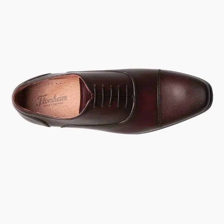Florsheim Mens Postino Wine Red Oxford Cap Toe Leather Dress Shoes