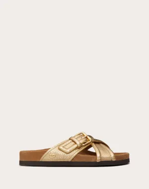 Fussfriend Slide Sandal In Metallic Grainy Calfskin 30mm