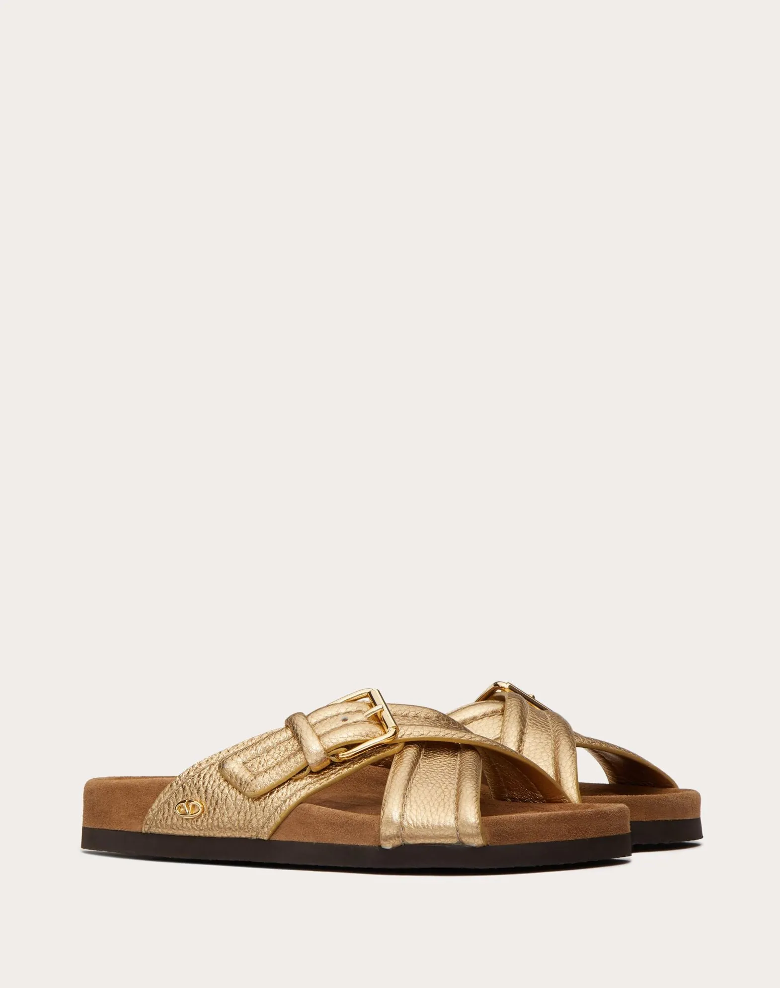 Fussfriend Slide Sandal In Metallic Grainy Calfskin 30mm