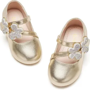 GINFIVE Toddler Girls Mary-Jane Little Girls Slip On Shoes Glitter Ballerina Flats Toddler