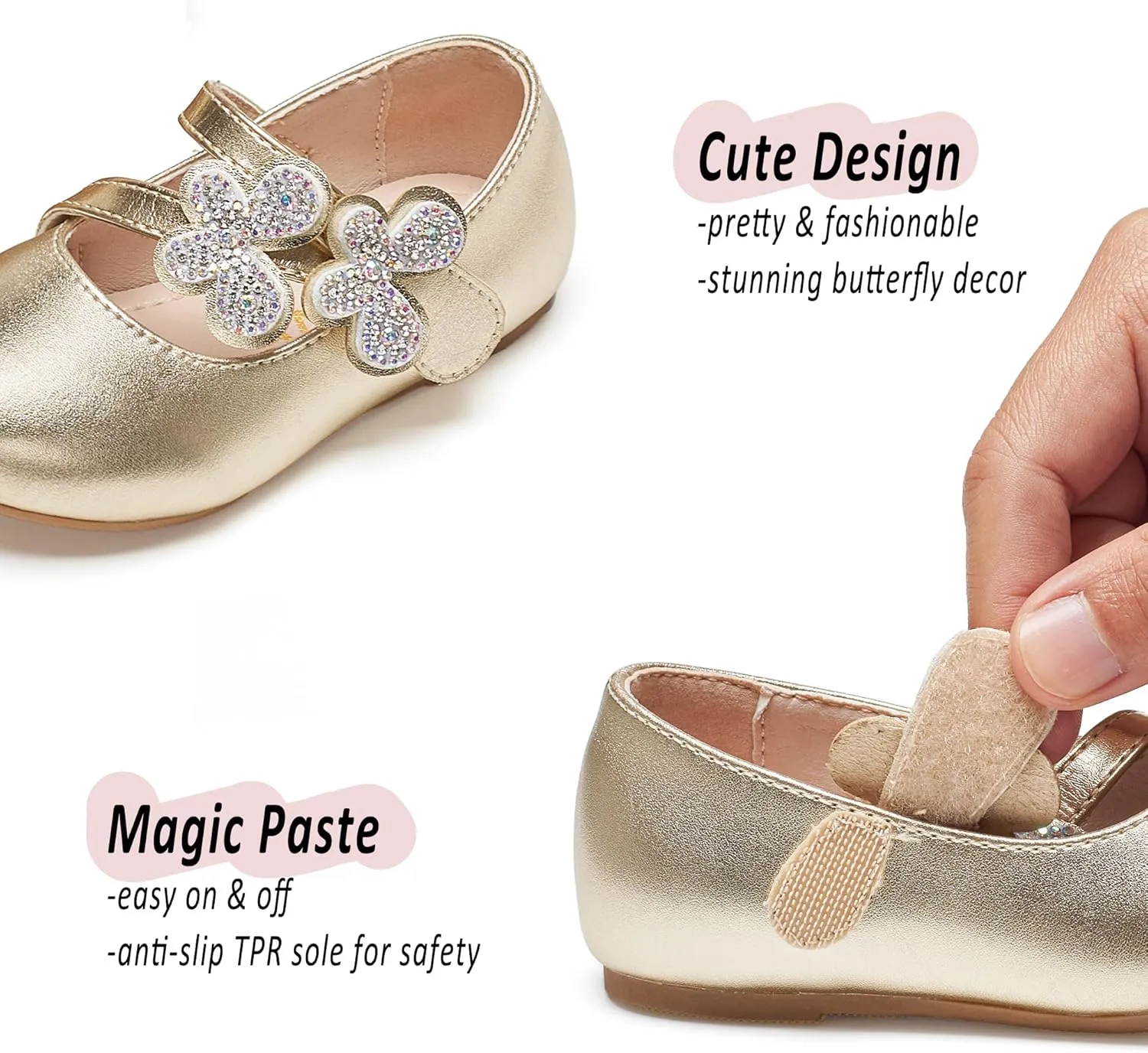 GINFIVE Toddler Girls Mary-Jane Little Girls Slip On Shoes Glitter Ballerina Flats Toddler