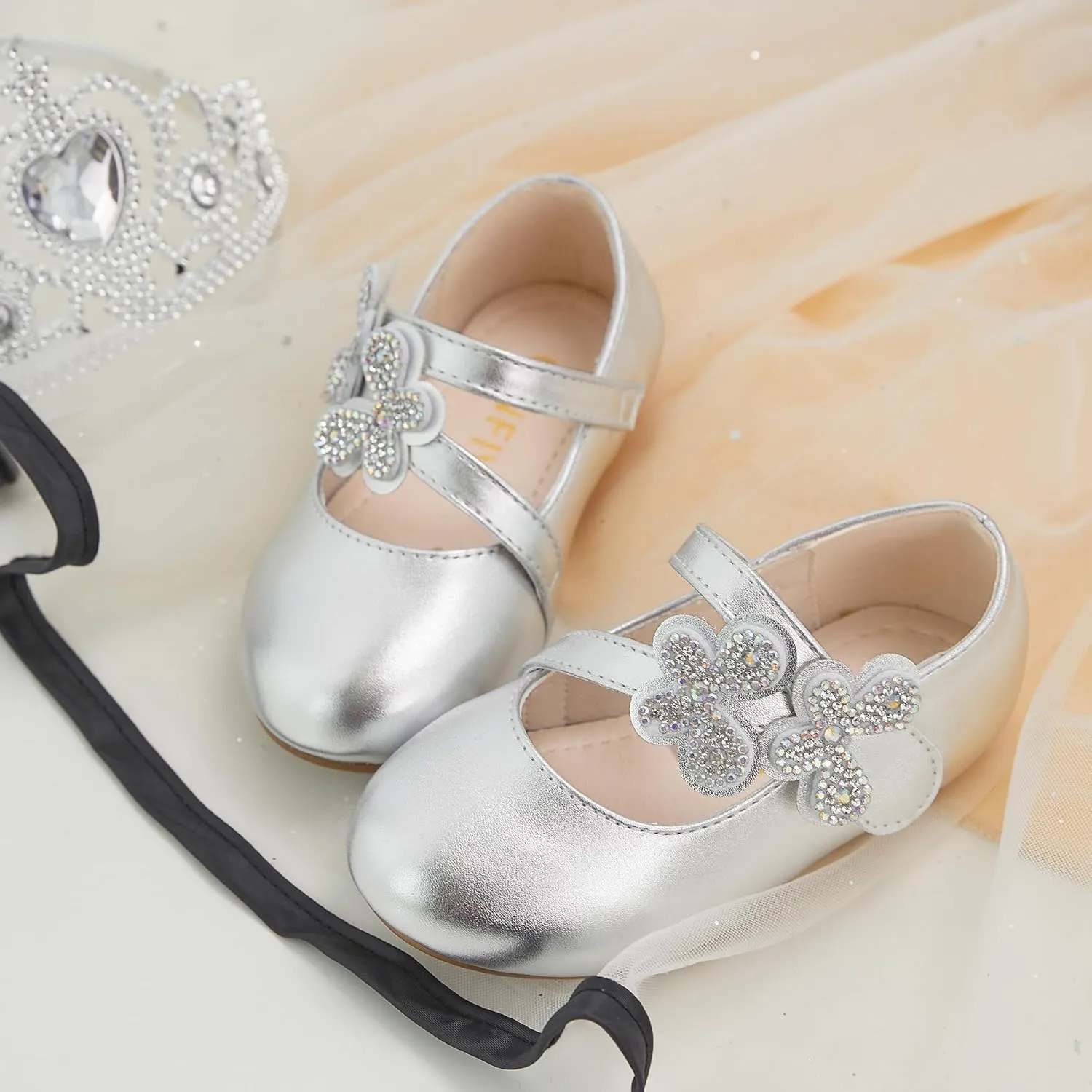 GINFIVE Toddler Girls Mary-Jane Little Girls Slip On Shoes Glitter Ballerina Flats Toddler